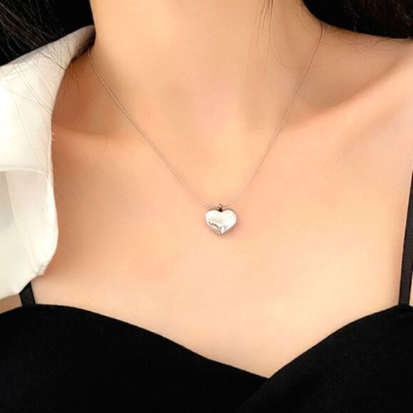 Stainless Steel Necklace and Heart Shaped Pendant  - Picture 1 of 2